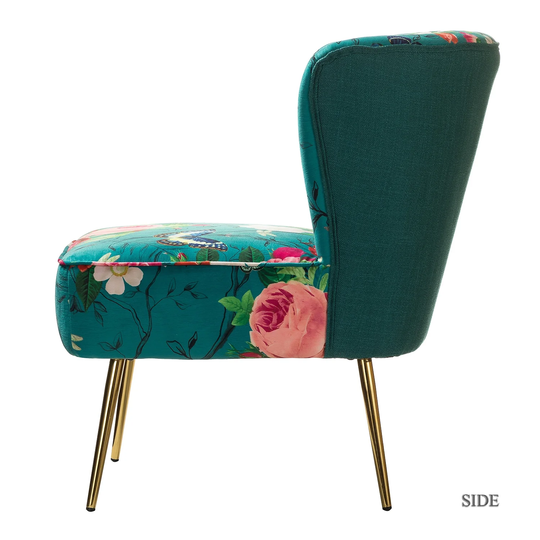 Oriental Design Floral Fabric Pattern Vertical Tufting Side Chair Ergonomic Chair Lounge Chairs