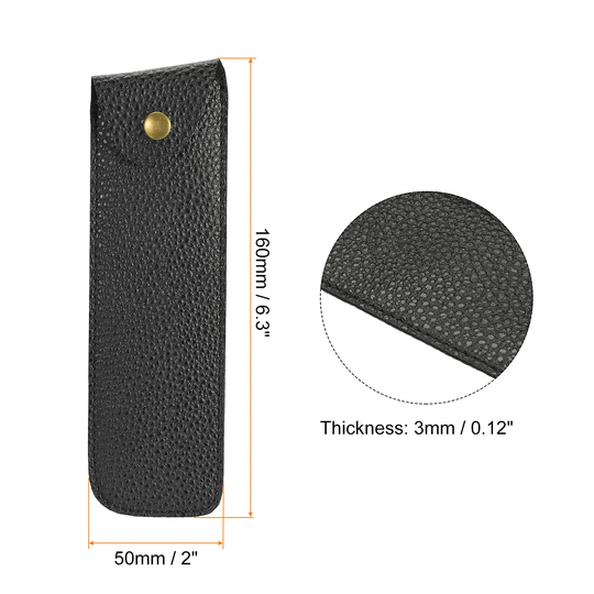 4Pcs Pen Pouch Case Leather Pencil Sleeve Pocket Protector with Lid - Black