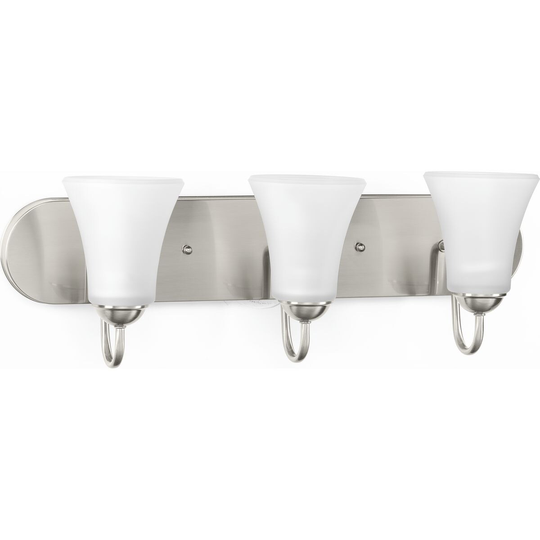 Classic Collection Three-Light Brushed Nickel Etched Glass Traditional Bath Vanity Light - 24 in x 7 in x 7.875 in