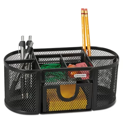 Carvin Rolodex Mesh Pencil Cup Organizer Steel, 4 Compartments