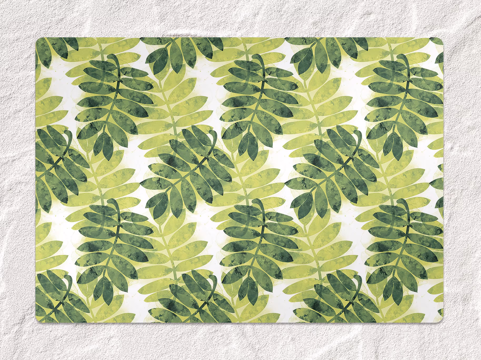 Rowan Leaves Chair Mat, Green Vinyl Floor Protective Botanical Splat Pad, Decorative Housewarming Gift
