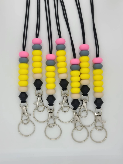 Bulk Yellow Pencil Lanyards Silicone Beaded | Wholesale Teacher Breakaway Appreciation