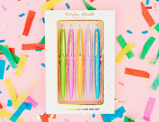 Best Teacher Ever Pen Set - Colored Ink Pens Gifts Christmas Ideas Appreciation Stocking Stuffer Cute Desk Decor