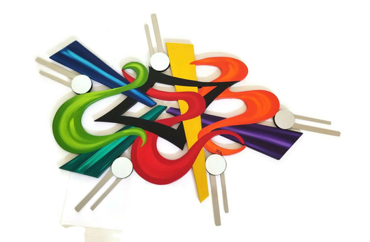 Colorful Vibrant Outburst Ii - Contemporary Abstract Wall Sculpture, Wood, Mirrors & Metal Wall Decor 43x30 By Alisa