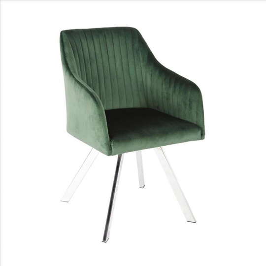 Metal Swivel Dining Chair with Channel Tufted Seat, Green - 35.5 H x 24 W x 24 L Inches