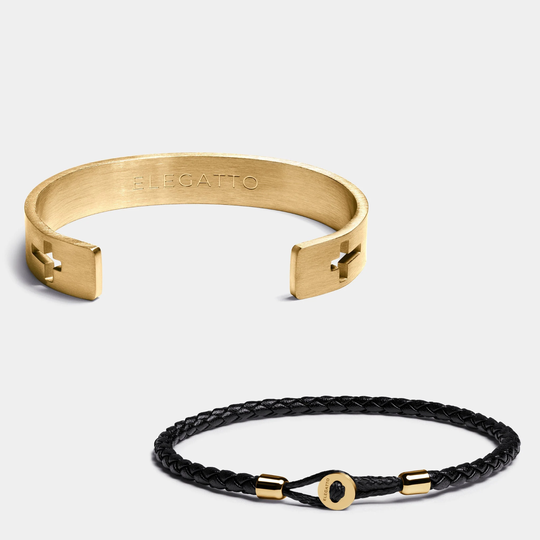 Braided Leather Bracelet, Gold Mens Cuff, Simple Bracelet Men, Boyfriend Cross Cuff