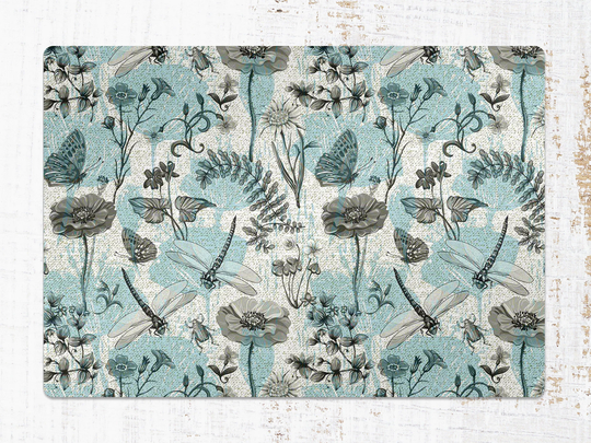 Botanical Insetcs Chair Mat, Gray Protective Blue Splat Dragonfly Vinyl Floor Pvc Office Room Rug, Gift Idea, Splash Mat