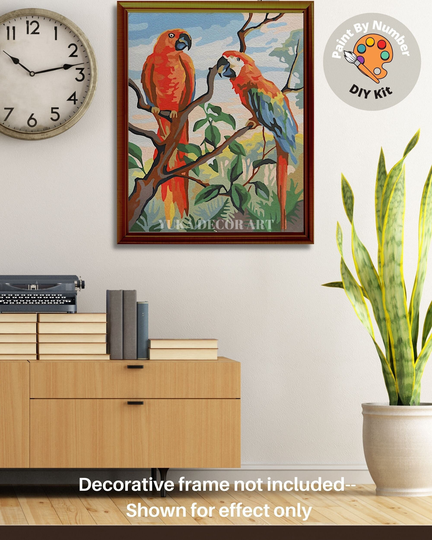 Red Macaw Bird Vintage Paint By Number Kit | Adult Diy Painting Birds in Lake, Easy Beginner Oil Painting, Vintage Art Decor Gift