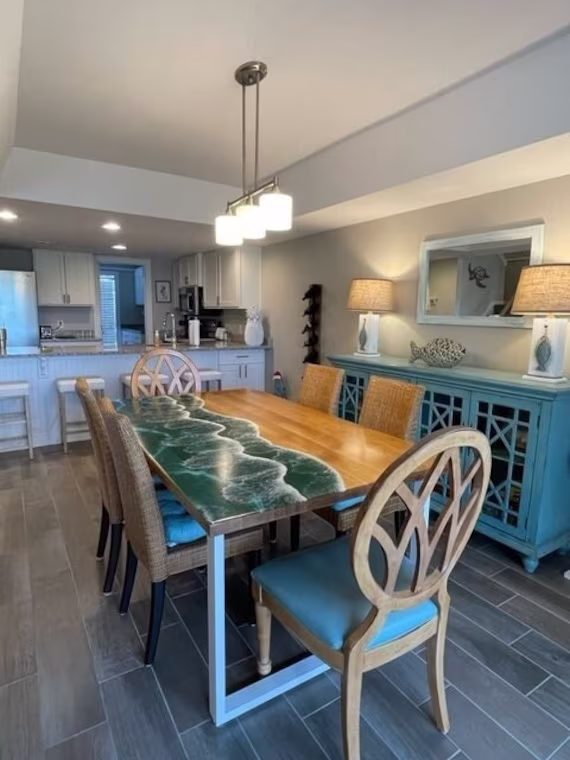 Ocean Epoxy Resin Dining Table, Room Slab Dine Family Style Square Table
