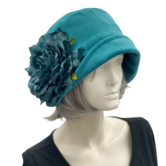 Velvet Cloche Hat With Large Peony Style Brooch, Winter Hats Women, Unique Gift For Lovers, Handmade, Made in Usa