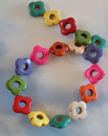 Flower Power Multi Color Howlite Beads Strand Jewelry, Craft Supplies
