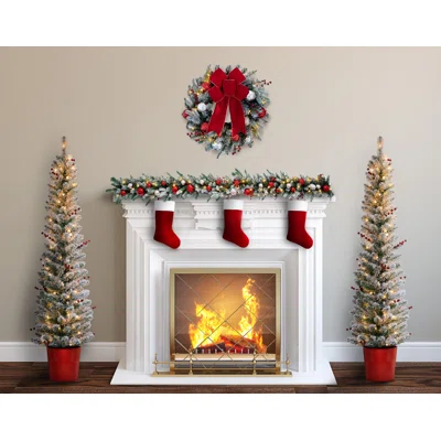 5' H Slender White Fir Flocked/Frosted Christmas Tree with 70 Lights and Berries