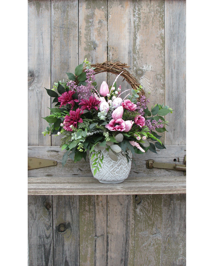 Easter Centerpiece For Table, Artificial Flower Arrangement, Mixed Bouquet Table Centerpiece, Vase Arrangement