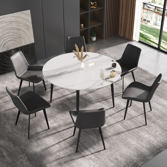 Round Marble Dining Table, Sintered Stone Table Top with Metal Legs