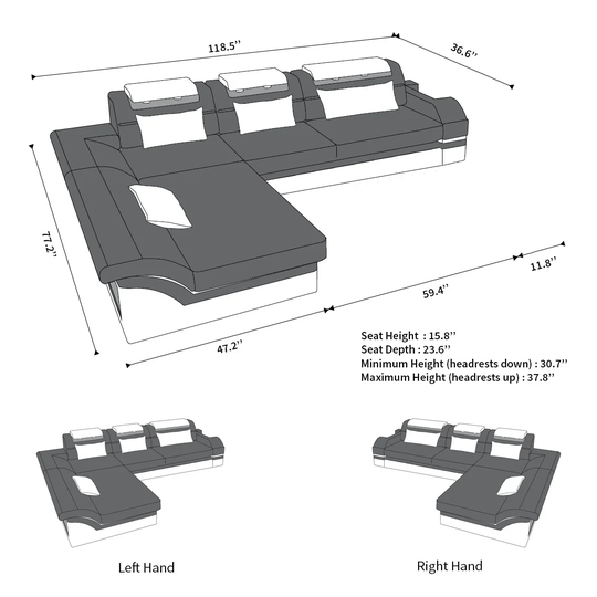 Sectional Sofa Atlanta with LED lights and coffee table