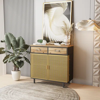 31.5'''' Wide 2 Drawer Sideboard, Modern Furniture Decor,Made With Iron + Carbonized Bamboo,Easy Assembly