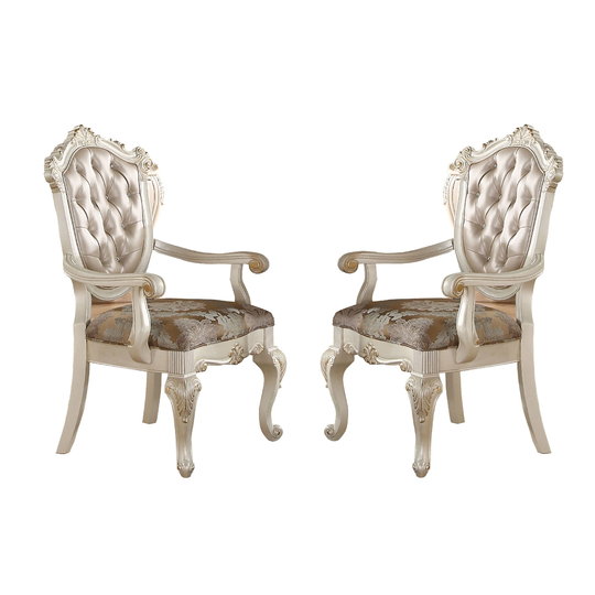 Faux Leather Upholstered Wooden Side Chair with Cabriole Legs, White and Brown, Set of Two
