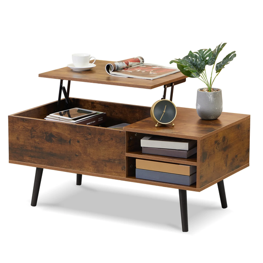 39.4 In Lift Top Coffee Table with Storage Shelf and Hidden Compartment,Wooden Rising Coffee Tabletop Computer Table - 39.4 Inch
