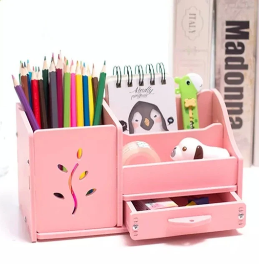 Diy 4 Grid Desktop Organizer, Pen Holder, White/Pink Storage Case, Pencil Party Favor, School, Office Desk Organizer