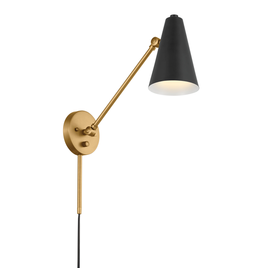 Sylvia 19.75 in. 1-Light Black and Natural Brass Wall Sconce