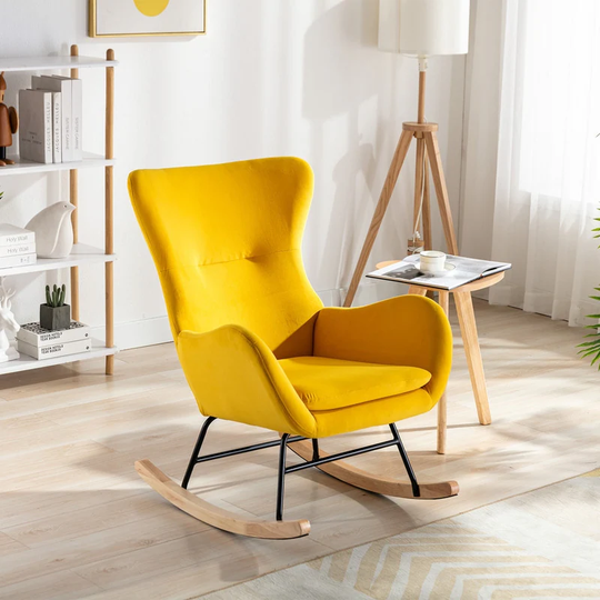 High Backrest Velvet Fabric Padded Seat Rocking Chair