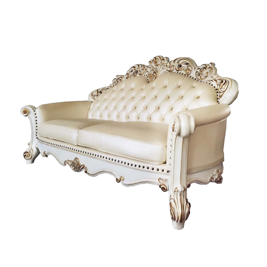 Traditional Sofa with 5 Pillows in Champagne