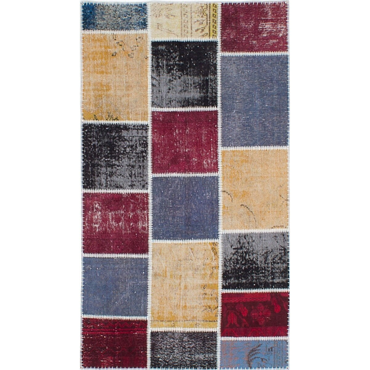 Hand-knotted Color Patchwork I Multi Color Wool Rug - 3'11" x 7'1"