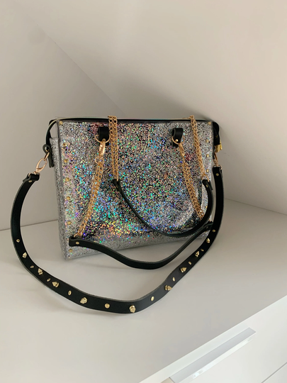 Unique Laptop Bag, Holographic Stars, Mac Office Creative Style Glitter Handbag, Handmade Purse, Electric & Shiny, Custom Size