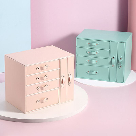 Multi-Layer Drawer Type Jewelry Box | Customized Name Pu Leather Storage Case Large Capacity Double