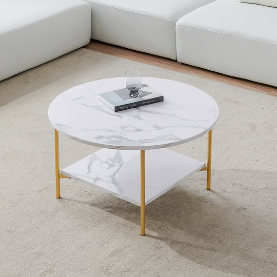 Modern Coffee Table Side Table,Gold Metal Frame with Marble Color Top
