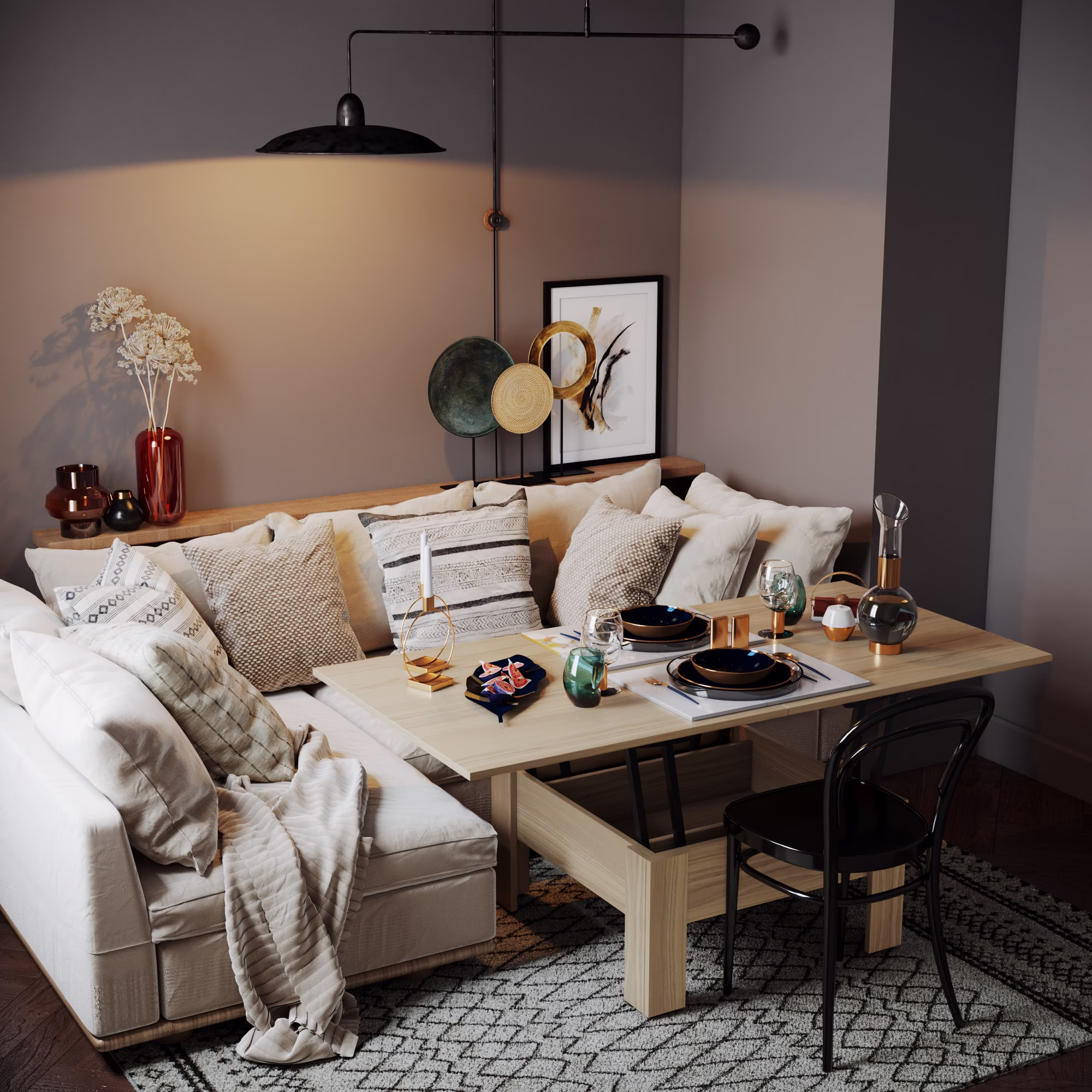 Convertible Coffee Table To Dining Transformable With Storage | 8 Seat
