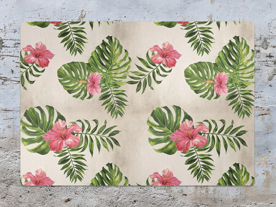 Neon Monstera Chair Mat, Green Vinyl Floor Pink Protective Plants Splat Office Decor, Area Rug, Housewarming Gift