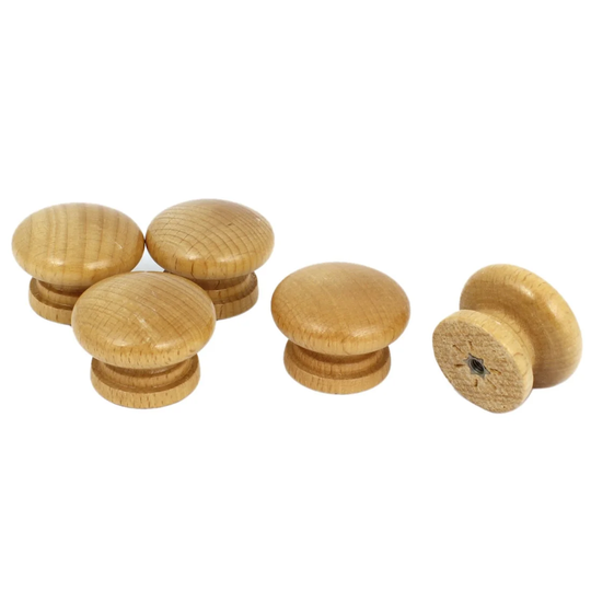 5 Pcs Cabinet Drawer Cupboard Wooden Round Shape Handle Pull Knob Grip - Wood Color