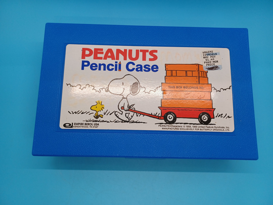 Vintage Blue Peanuts Pencil Case, Snoopy, Woodstock, Blue, Plastic, Box, Retro, School, 60S
