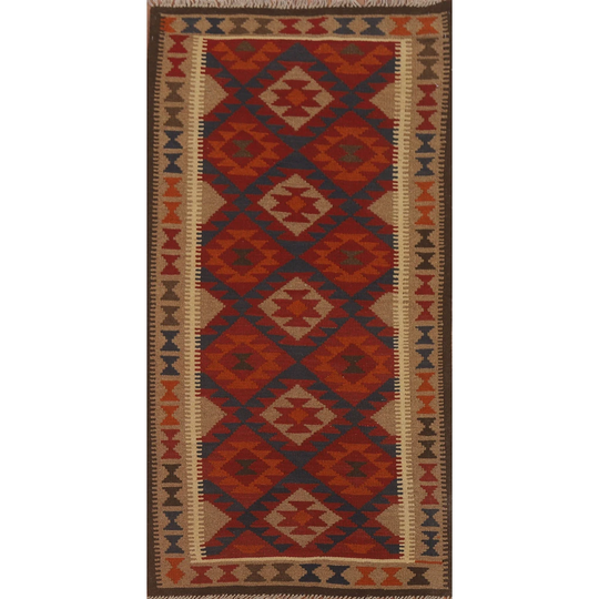 Kilim Reversible Runner Rug Hand-woven Multi-Color Wool Carpet - 3'4" x 6'7"
