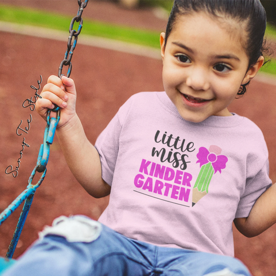 Little Miss Kindergarten Shirt, First Day School Back To Girls T Pencil, Bow