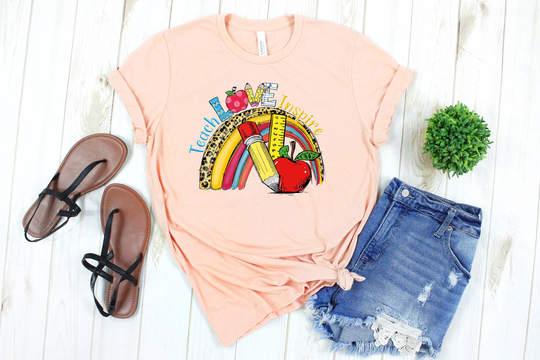 Teacher Love Inspire T-Shirt - Pencil & Ruler Shirt Tee -Teacher Appreciation Gift -Best -Kindergarten