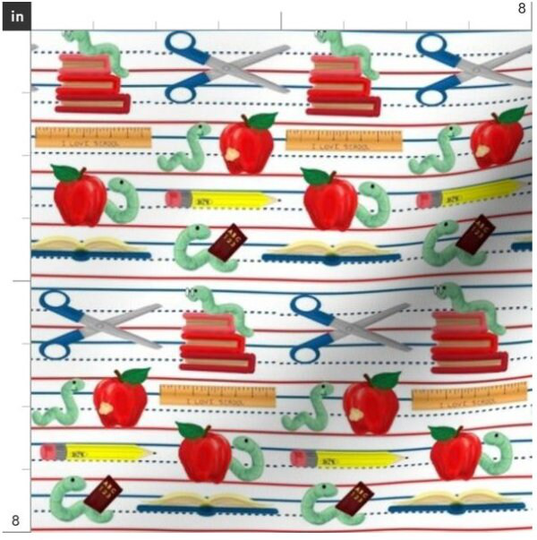 School Days Fabric By The Yard | Back To Supplies Book Worm Print Order
