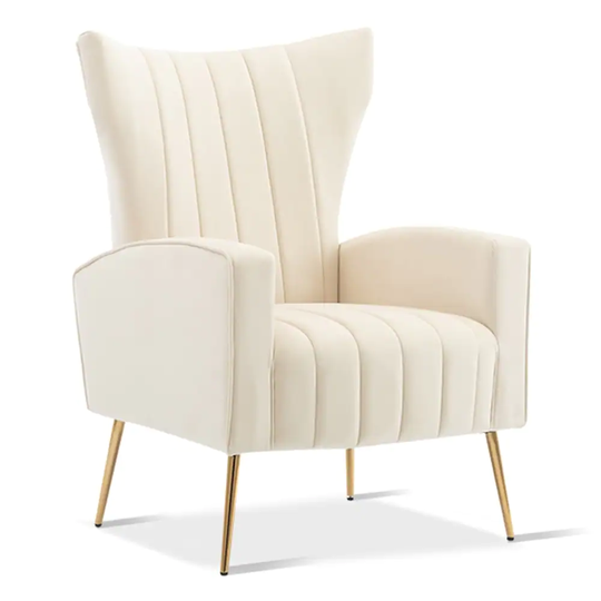 High Back Wingback Arm Chair Velvet Accent Chair, White