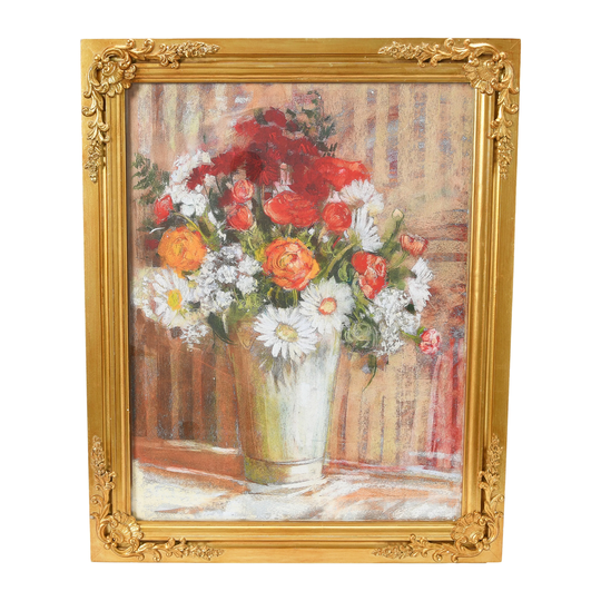 Vintage Reproduction Floral Print with Solid Wood Frame - Multi-Color