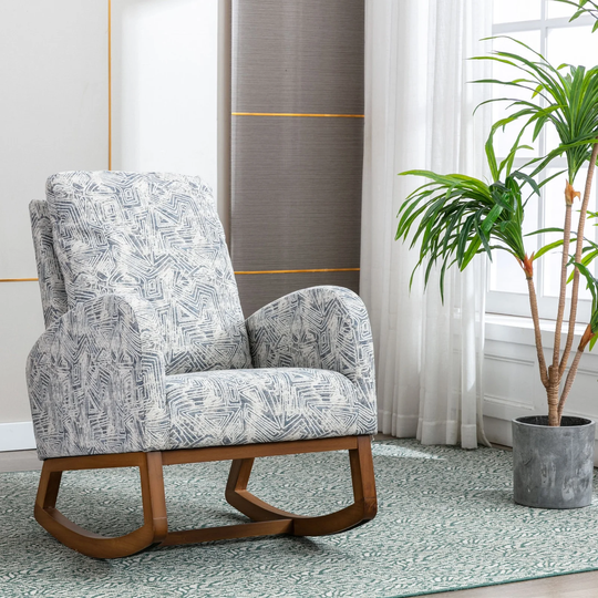 Modern Comfortable Rocking Chair Living Room Chair, Solid Wood Rocking Nursery Lounge Chair with High Backrest & Cozy Armrest