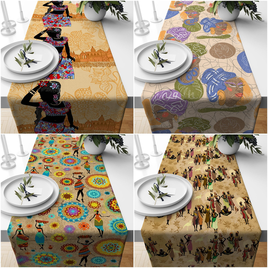 African Women Table Runner|Authentic People Runner|Traditional Home Decor|Ethnic Design Runner|African Style Top