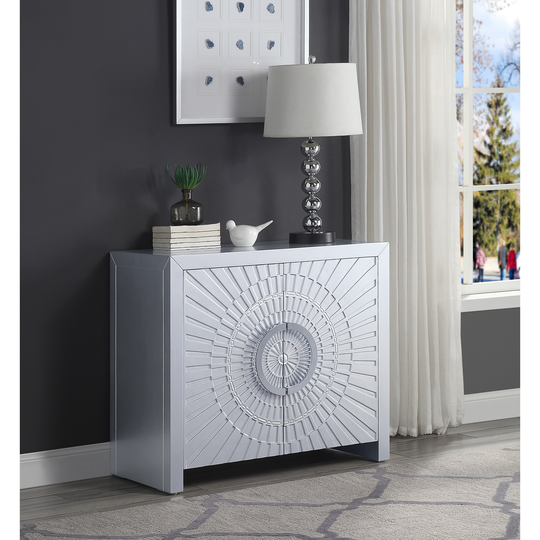 Rectangular Console Table w/2 Doors in Platinum Finish,Contemporary Style