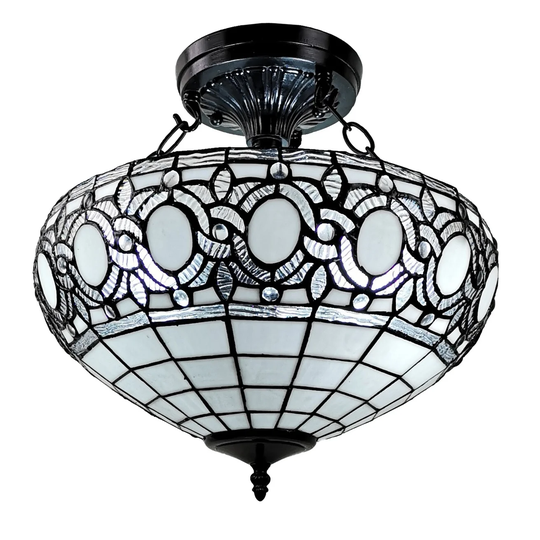 Tiffany Style Semi-flush Mount Ceiling Fixture Amora Lighting