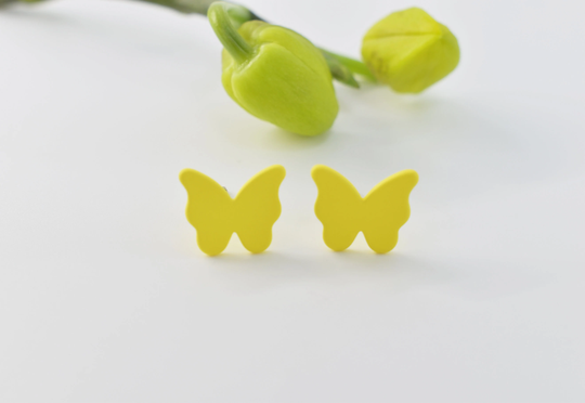 Color Earrings, Ce-Ear02Bf, 2Pcs, Matte Enamel Coated Brass, Colored Butterfly Butterfly 12x10mm, Titanium Post