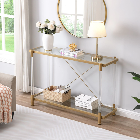 Modern Acrylic Glass Console Table with Storage Shelf Plant Side Table for Hallway, Foyer, Living Room