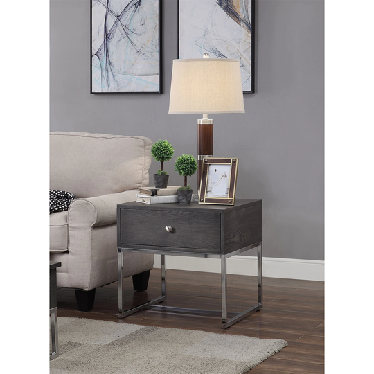 Side Table, Sofa Table Bedside Table W/ Drawer & Metal Sled Base
