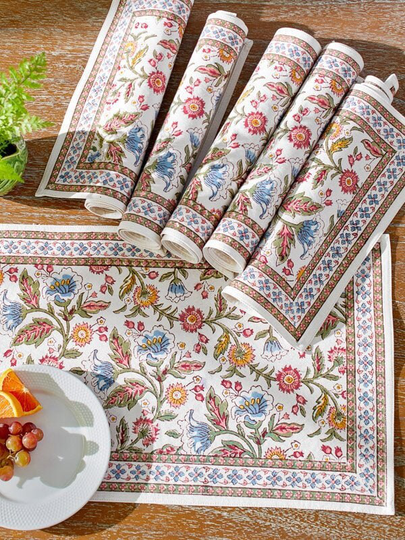 Enchanted - Ivory ~ Set Of 6 Table Placemats, Dining Decor, Fabric Natural Cotton Wedding