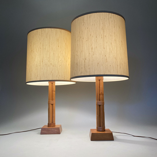 Bamboo Rattan Table Lamp Pair W/O Shades