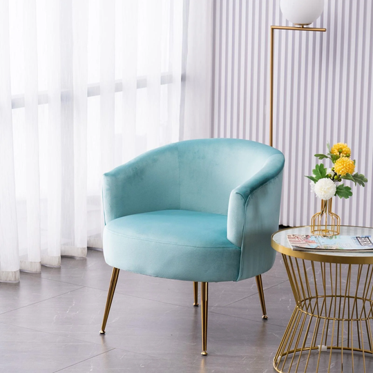 Velvet armchair accent chair tub chair with gold metal legs,Cyan Blue